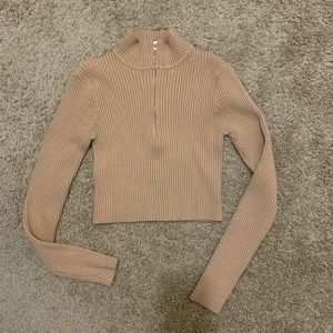 Brown Ribbed Crop Sweater